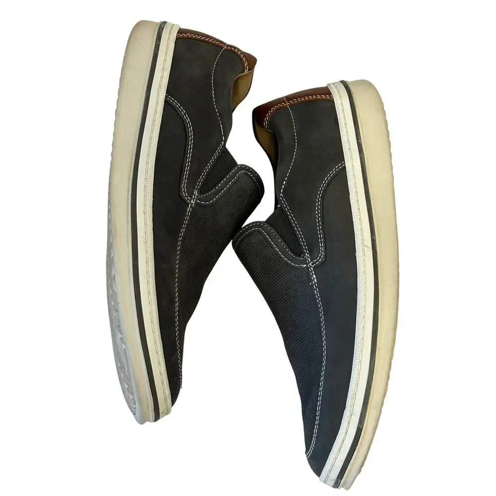 Johnston & Murphy Bowling Moc Venetian slip on gray embossed nubuck brown heel